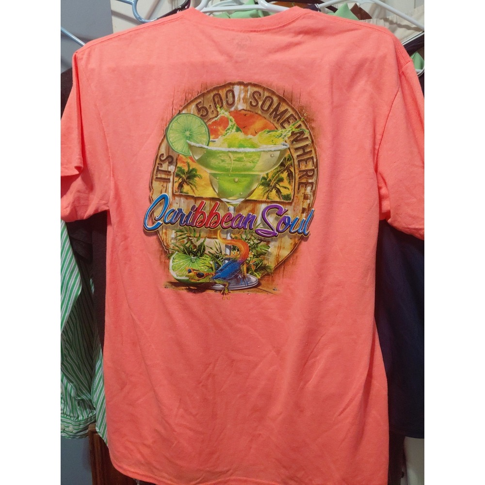 New Caribbean Soul Margaritaville Vibrant Tshirt Large Graphic Orange Novelty